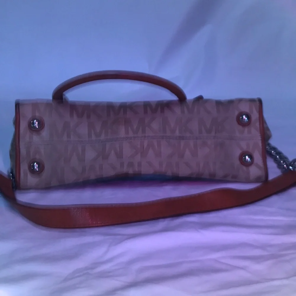 Michael Kors Brown Logo Satchel with Chain Strap